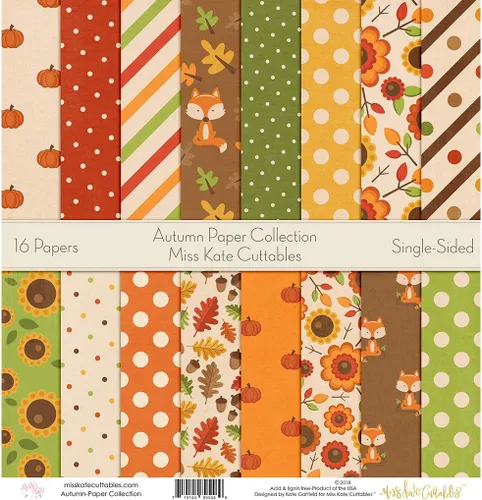 Miniatura 4 de Miss Kate Cuttables Paquete de papel de patrón – Otoño – Scrapbook Premium Papel especial de una cara 12 x 12 pulgadas Colección Incluye 16 hojas