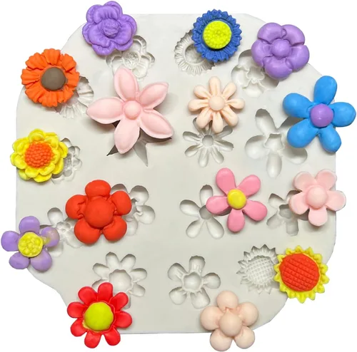 Miniatura 8 de Moldes de arcilla polimérica de flores, 2 moldes de arcilla polimérica para la fabricación de joyas, moldes de silicona en miniatura de margaritas