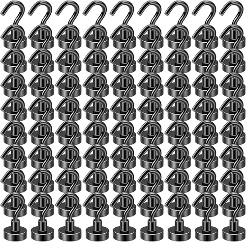 Miniatura 23 de Diymag Ganchos magnéticos, resisten 80 lb, 20 unidades, neodimio de tierras raras fuertes para colgar, colgador magnético para cortina, hogar, Negro