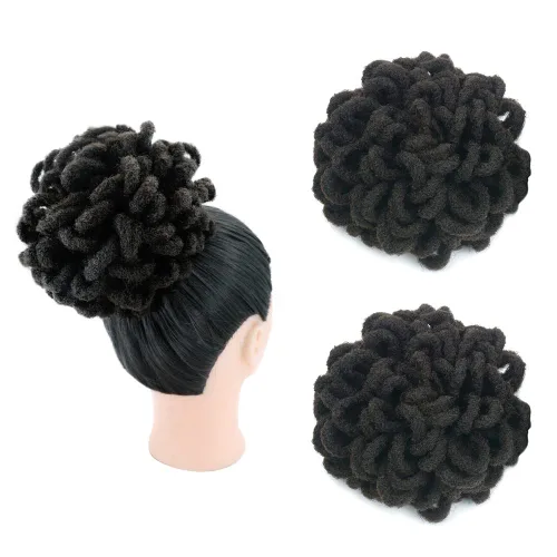 Miniatura 10 de Moños de Cola de Caballo con Cordón Negro Marrón Loc para Mujeres Negras Moño Rizado de Pétalo Loc Cola de Caballo de Rastas Trenzas Faux Locs Moño