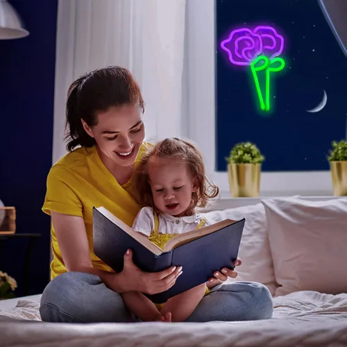 Miniatura 3 de ENUOLI Letrero de pared LED rosa neón con tallo verde para luz fría, arte de pared, decoración de dormitorio, accesorios para el hogar, fiesta