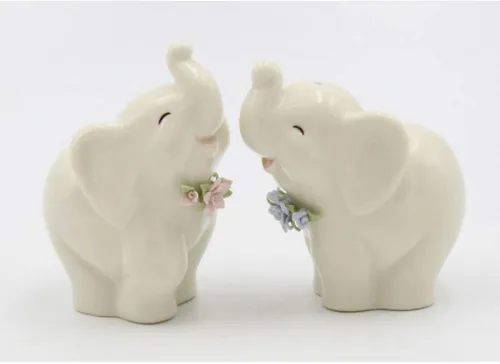 Juego de salero y pimentero de porcelana fina, pareja con flores rosas y azules, 3-1/4 pulgadas de alto