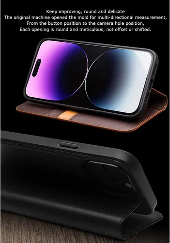 Miniatura 5 de COOVS Funda tipo cartera para iPhone 14/14 Plus/14 Pro/14 Pro Max, funda con cierre magnético de piel auténtica de alta calidad, con bloqueo RFID