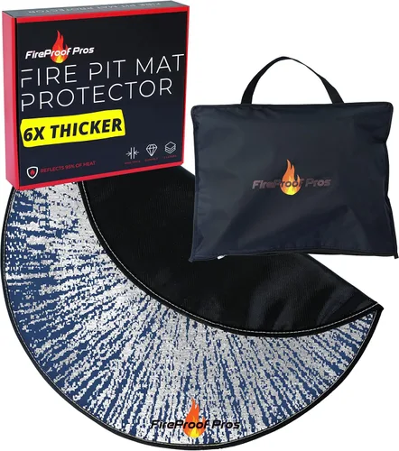 Alfombrilla de fuego de 40 pulgadas con diseño de color azul para debajo de la hoguera. Patrón ignífugo que aísla el calor y protege de las brasas