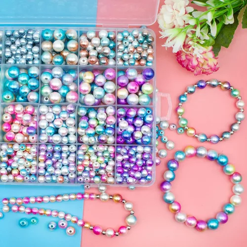 Miniatura 5 de 1150 cuentas de perlas de imitación de sirena degradadas para manualidades, cuentas de perlas de imitación ABS de imitación, arcoíris, varios