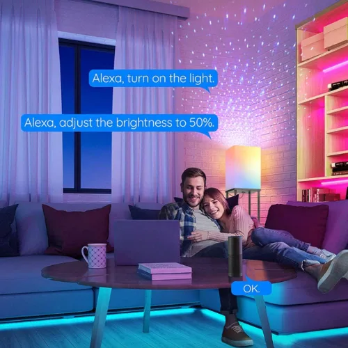 Miniatura 4 de Lámpara de pie LED con estantes y salidas AC/USB, bombilla inteligente Galaxy Star, proyector que cambia de color y luces controladas por