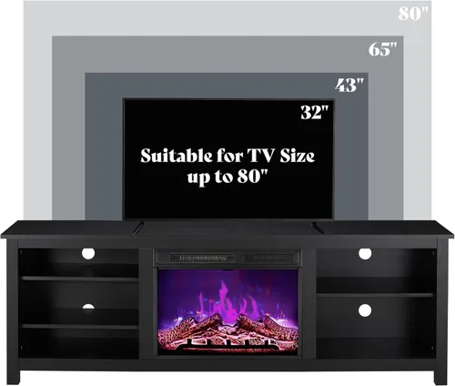 Miniatura 2 de AMERLIFE Soporte de TV con chimenea, centro de entretenimiento con textura de madera con chimenea eléctrica de 23 pulgadas, soporte