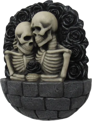 Miniatura 3 de DWK - Amantes del esqueleto gótico en las paredes del castillo, torre para pareja, colgador de pared rodeado de rosas negras, escultura romántica