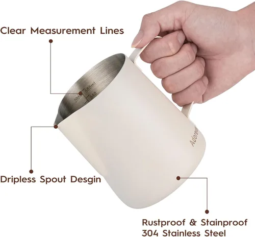 Miniatura 2 de Jarra espumadora de leche, 600ml/20oz, jarra de vapor de acero inoxidable para café con leche, capuchino, latte, arte, barista, jarra de vapor con D