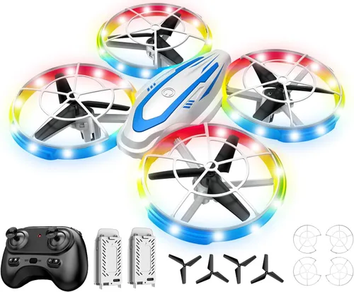 Mini dron para niños y principiantes, dron cuadricóptero RC con luz colorida, inicio con un botón, retención de altitud, modo sin cabeza, volteos