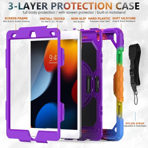 Miniatura 5 de SIBEITU Funda compatible con iPad de 9ª/8ª/7ª generación con protector de pantalla para bolígrafo, funda para iPad de 10.2 pulgadas, funda