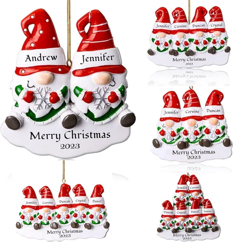 Adornos de Navidad personalizados de gnomo 2023, familia de 2, 3, 4, 5, 6 – Adorno de Navidad personalizado con nombre para árbol de Navidad,