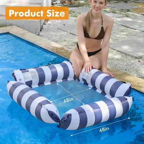 Miniatura 4 de Flotador inflable para piscina, para adultos y niños, hamaca flotante con patrón de rayas para fiesta en la piscina, diversión acuática de verano
