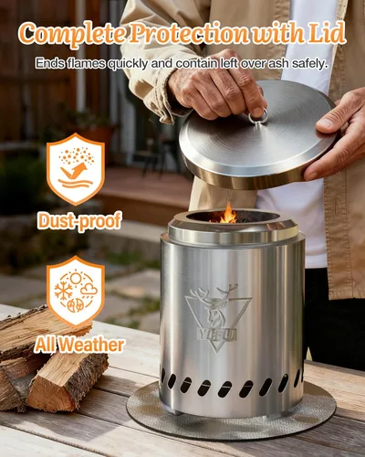 Miniatura 7 de YEFU Hoguera de mesa portátil: estufa de bajo humo para exteriores y patio, fogata de mesa de combustión segura alimentada por pellets y madera