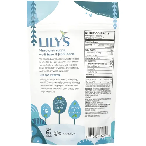 Miniatura 2 de Lily's Dulces, almendras cubiertas estilo chocolate con leche, 3.5 onzas