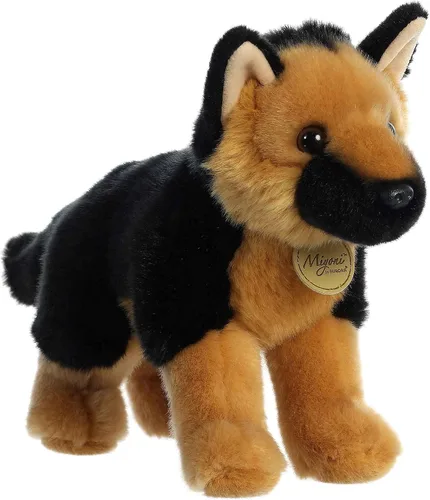 Aurora® Adorable perro pastor alemán de peluche Miyoni®, detalle realista, compañía entrañable, negro, 10 pulgadas