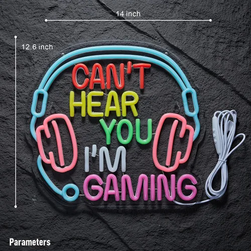 Miniatura 5 de Letrero de neón para juegos Can't Hear You I'm Gaming Headset Gamer Luz LED brillante alimentada por USB Letrero luminoso de auriculares Letreros