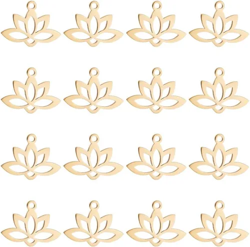 UNICRAFTALE 20pcs 0.063 in agujero 201 colgantes de acero inoxidable Lotus Flower Charm Flat Hollow Links Yoga Charm Metal Laser Cut Blossom Cut Out