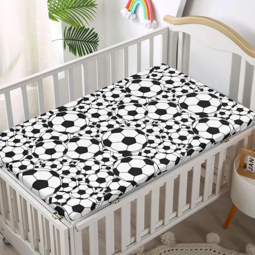 Miniatura 2 de Sábana bajera ajustable para cuna con temática de fútbol, sábana bajera estándar para cuna para niños pequeños, ideal para habitación de niños