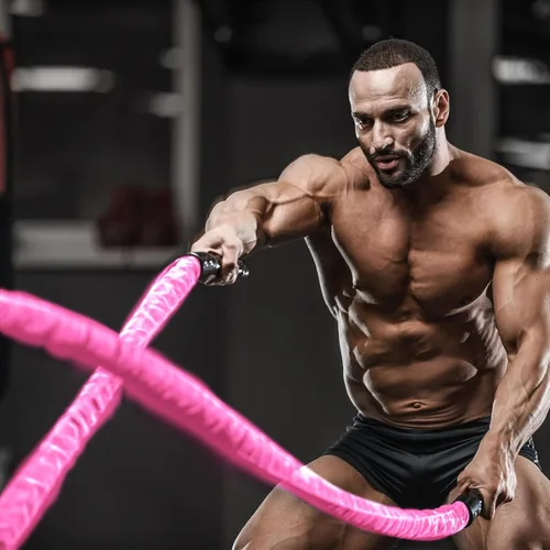Miniatura 6 de Cuerda de batalla rosa de 1 pulgada, 30 pies, cuerda de batalla para gimnasio en casa, ejercicio para entrenamiento de ejercicio, entrenamiento
