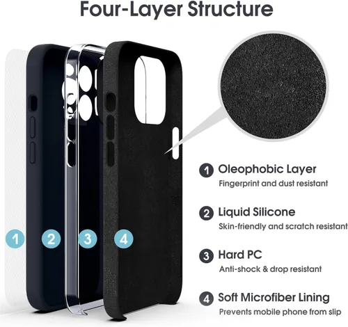 Miniatura 6 de Supdeal Funda de Silicona Líquida para iPhone 13 Pro, [Protección de Cámara] [Anti Huellas Dactilares] [Carga Inalámbrica] Funda de Teléfono de 4
