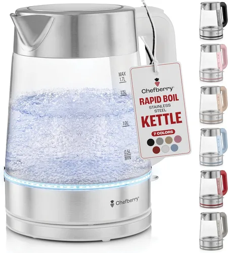 Miniatura 11 de Hervidor eléctrico para hervir té caliente y agua Hervidor de vidrio de borosilicato de acero inoxidable de 1.8L sin plástico, apagado automático