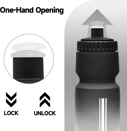 Miniatura 6 de Botella de agua para bicicleta, botella de agua exprimible para ciclismo, a prueba de fugas, sin BPA, con escala de capacidad con tapa superior