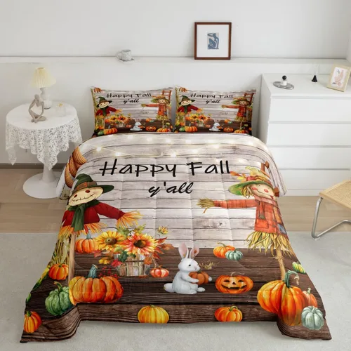 Miniatura 14 de Lindo juego de edredón de murciélago tamaño Queen con diseño de animales de Feliz Halloween, 3 piezas para decoración de habitación de niños