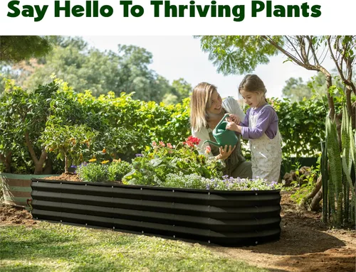 Miniatura 4 de Plant & Plot Camas de jardín elevadas galvanizadas para exteriores/ 8 x 2 × 1 pie Plantador elevado Camas elevadas para jardinería, verduras