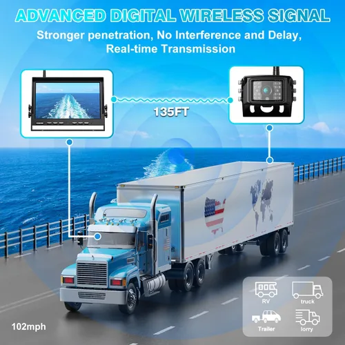 Miniatura 5 de Fookoo Sistema de cámara de respaldo inalámbrico HD de 10 pulgadas, monitor cuádruple dividido 1080P de 10 pulgadas con grabación, cámaras de visión