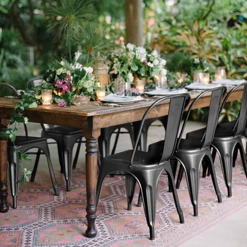 Miniatura 7 de Juego de 4 sillas de comedor de metal para patio, sillas de restaurante de 18 pulgadas, altura de asiento para interiores y exteriores, apilables