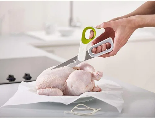Miniatura 5 de Joseph Joseph PowerGrip Tijeras de cocina con agarre para el pulgar y separador de hierbas para limpiar acero inoxidable japonés, blanco/verde