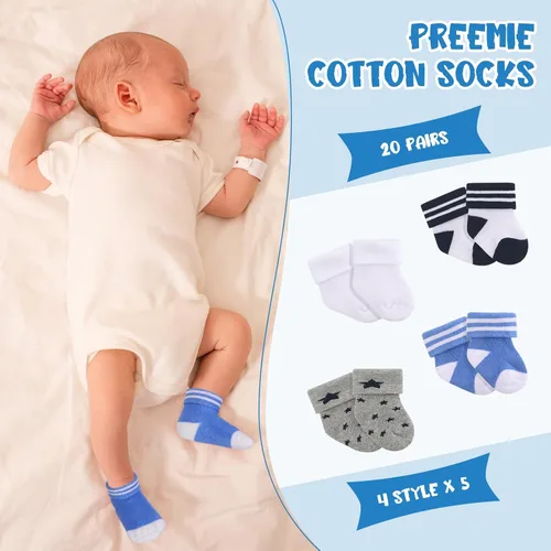 Miniatura 4 de 20 pares de calcetines prematuros de algodón prematuro calcetines de felpa para bebés prematuros calcetines de hospital recién nacido calcetines