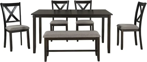 Miniatura 9 de LUMISOL Juego de mesa de comedor de 6 piezas, mesa de comedor rectangular de 60 pulgadas con sillas tapizadas y banco, juego de mesa de cocina