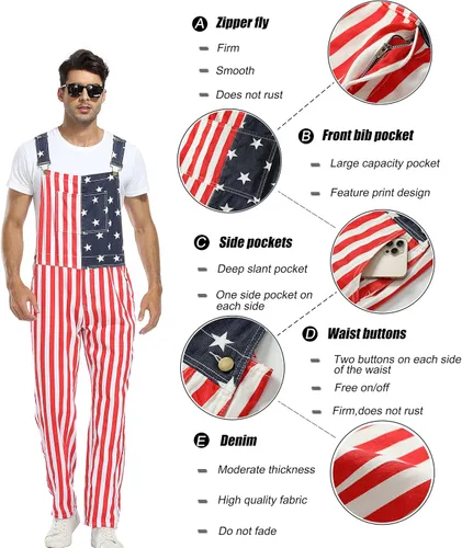 Miniatura 3 de Bib Overalls for Men Adjustable Straps Jumpsuit Striped Women Coveralls with Pockets