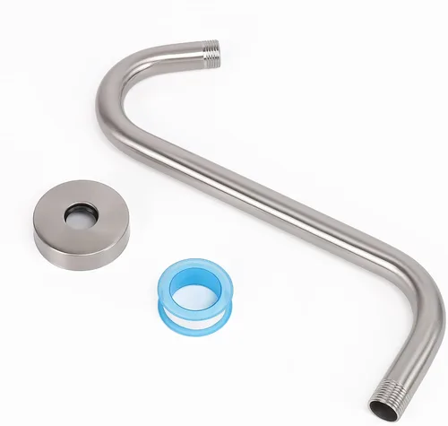 Miniatura 6 de Brazo de ducha en forma de S, tubo de extensión de cabezal de ducha de altura alta, conexión estándar de 1/2 pulgada con brida, impresionante Níquel