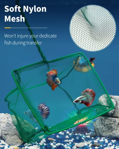Miniatura 3 de Pawfly Red para peces de acuario con mango de metal trenzado, red cuadrada con malla fina suave de lodos de residuos de alimentos, red de limpieza