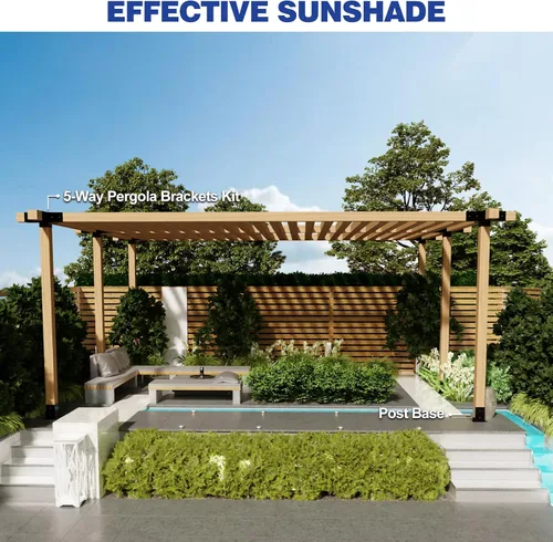 Miniatura 6 de Kit de pérgola Grehitk - Soporte de esquina de ángulo recto de 5 vías para bricolaje Base de poste de madera para cenadores, patio, cabaña
