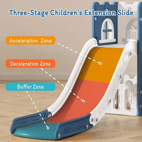 Miniatura 5 de MOCUTEEN Tobogán 6 en 1 para niños pequeños, juego de bebé para interiores y exteriores con aro de baloncesto, almacenamiento y telescopio, juguetes