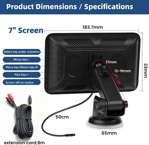 Miniatura 7 de Kit de cámara de respaldo para camión, monitor HD 2K de 7 pulgadas, vista frontal y trasera, visión nocturna, impermeable IP69, líneas de rejilla