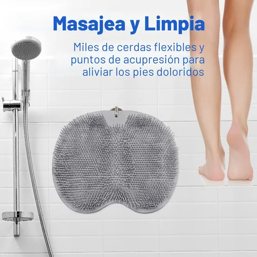 Miniatura 6 de Tapete de Limpieza de Pies para Ducha, Limpiador de Espalda Montado en la Pared, Almohadilla Exfoliante para Baño, Copas de Succión Negro