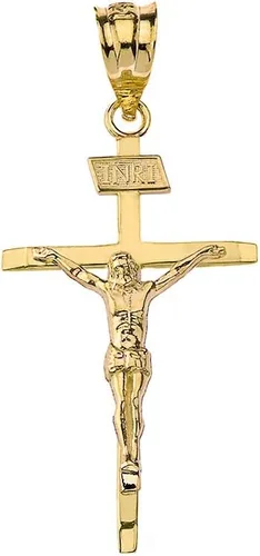 Claddagh Gold Colgante de cruz de crucifijo católico de Jesucristo en INRI (mediano: 1.44 pulgadas)