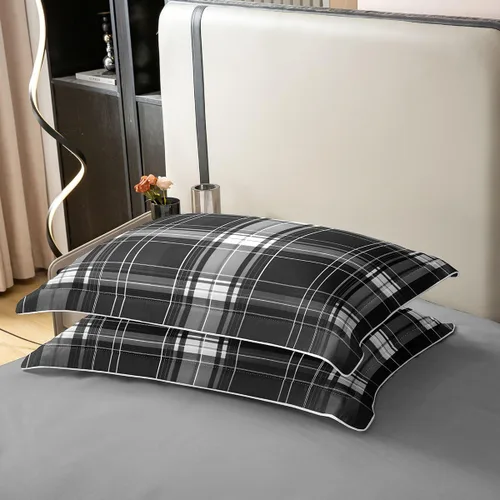 Miniatura 5 de Erosebridal Juego de ropa de cama de 100 % algodón a cuadros para niños y niñas, funda de edredón a cuadros, funda de edredón moderna geométrica