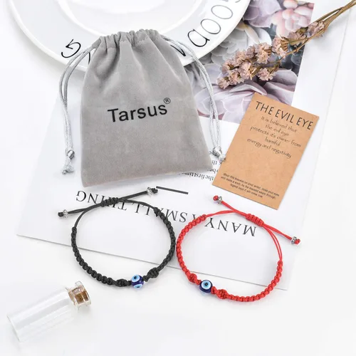 Miniatura 6 de Tarsus Pulsera ajustable de ojo malvado grande de cábala, amuleto de cuerda roja Nazar para familia, pareja, mejor amigo, mujeres, hombres y niñas