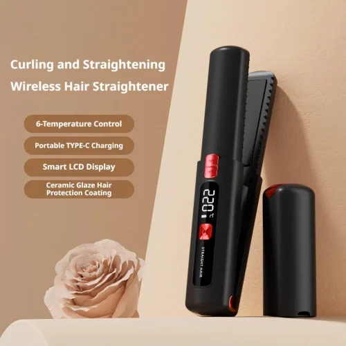Miniatura 3 de Alisador y rizador de viaje portátil 2 en 1, alisador de pelo inalámbrico de 4500 mAh, plancha plana LCD recargable, mini plancha rizadora