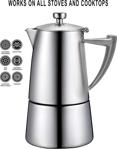 Miniatura 4 de CUISINOX Roma - Máquina de café expreso de acero inoxidable satinado para estufa, 10 tazas