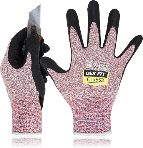 Miniatura 14 de DEX FIT Guantes resistentes a cortes nivel 5 Cru553, ajuste elástico cómodo 3D, agarre de potencia, grado profesional, delgados, compatibles