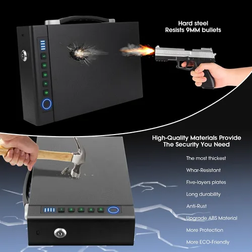 Miniatura 6 de Caja fuerte biométrica para pistola de huellas dactilares, 3 métodos de acceso rápido, con huella dactilar/PIN digital/llave, adecuado para armarios