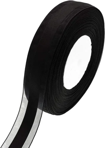 ATRBB Cinta de satén de 50 yardas de 1 pulgada de ancho con borde de organza para regalos de boda, envoltura, lazos de bricolaje y manualidades Negro