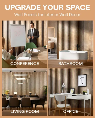 Miniatura 6 de Panel de pared de listones de madera, 2 paneles de madera insonorizados para pared y techo, paneles de pared de madera de 47.2 x 23.8 pulgadas
